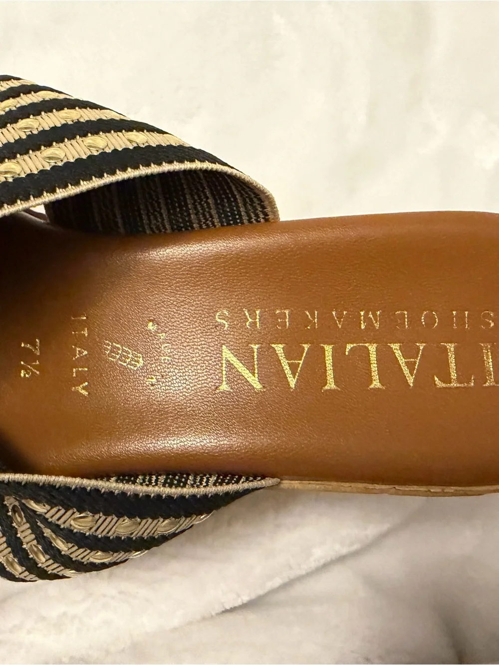 ITALIAN SHOEMAKER Black and Tan Wedge Sandals